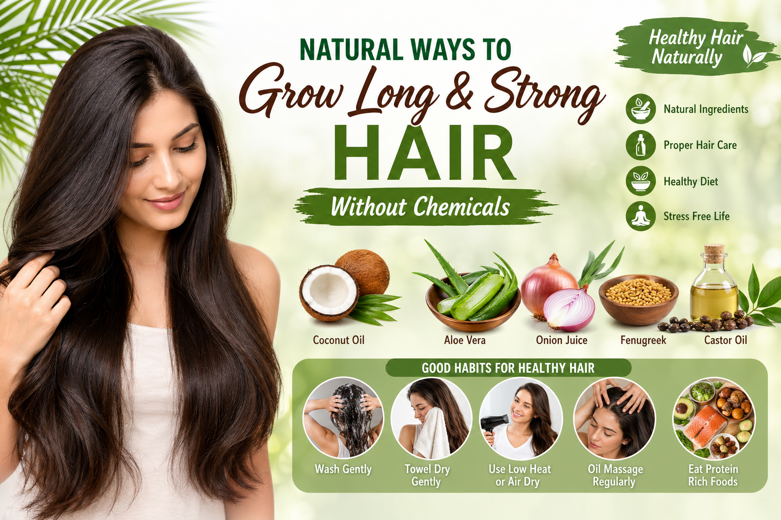How to Grow Long, Strong Hair Naturally Without Chemicals ?